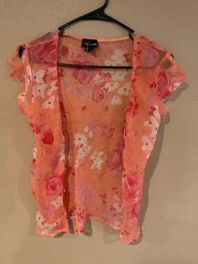 Vintage My Michelle Y2K Sheer Floral Mesh Short Sleeve Cardigan Blouse